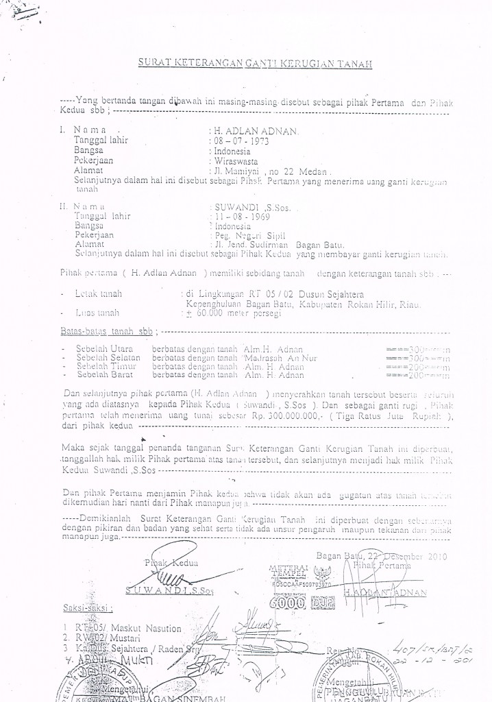 Surat tanah cktr rohil